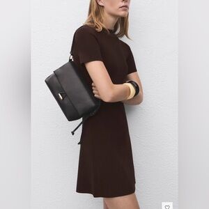 MANGO Perkins neck knitted short sleeve brown dress SIZE 6 brand new